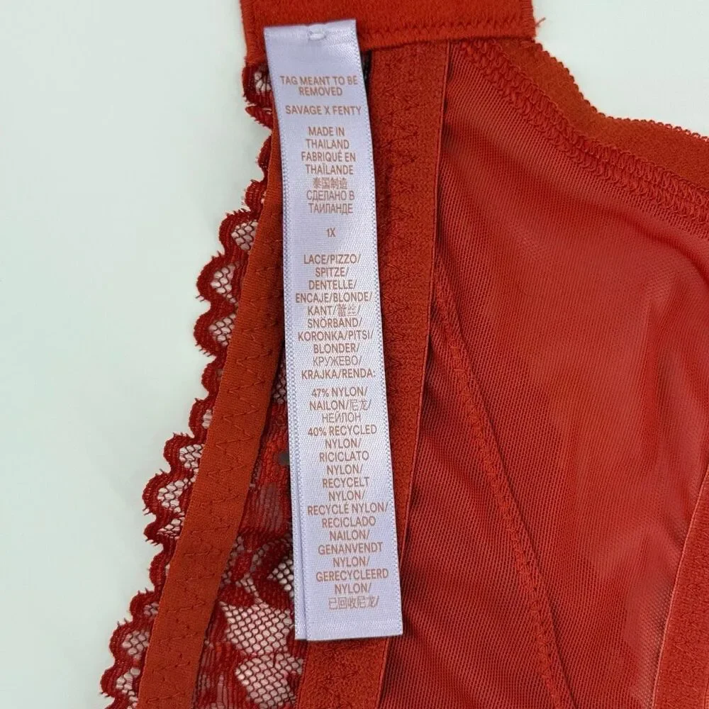 Savage X Fenty Burnt Orange‎ Lace Bralette Bra Wireless Longline Woman Size 1X